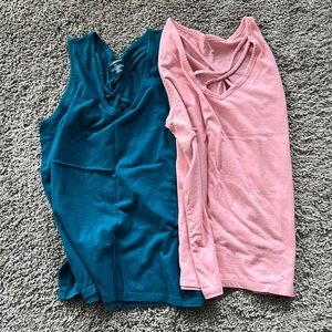 Lane Bryant Teal & Pink Criss Cross Tanks Set of 2